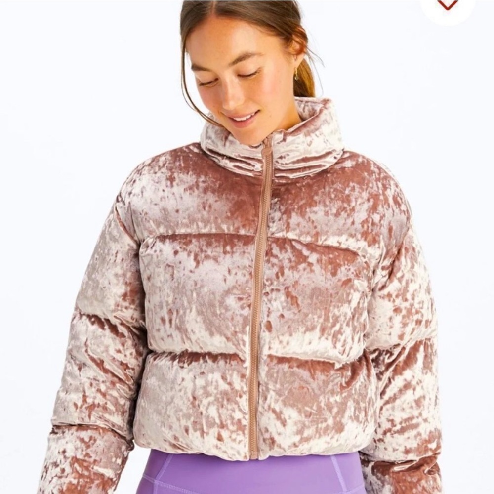 Fabletics Wander Crushed Velvet Cropped Coat Women’s Size Small Blush Pink